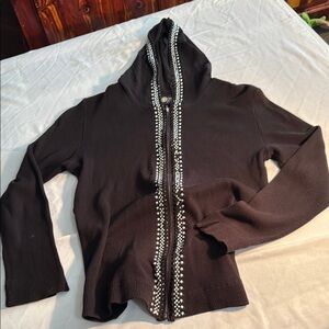 Christine Alexander Black Cardigan with Rhinestone Trim